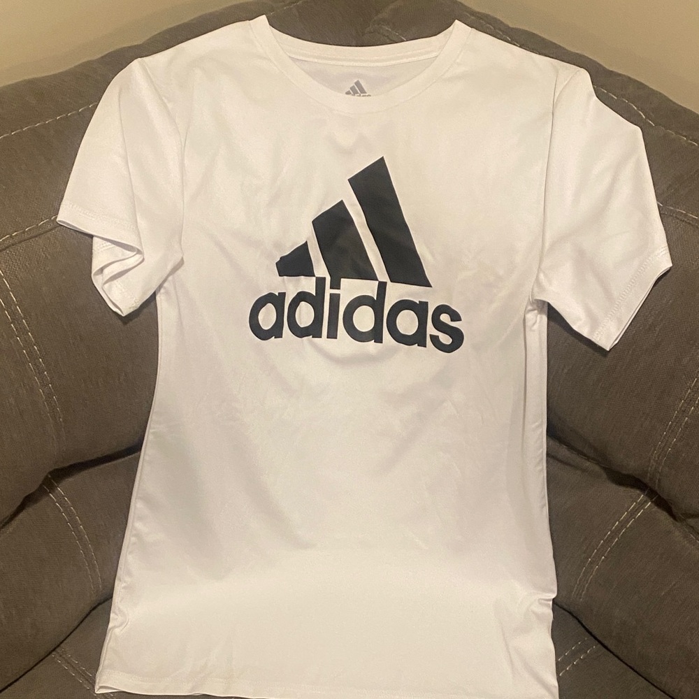 Adidas Kids White and Black Logo Tee